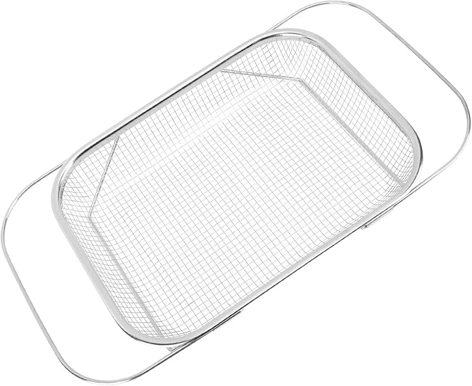 JTLB Over The Sink Colander Strainer Basket Stainless Steel for Kitchen Sink with Handles Fine Mesh Expandable Kitchen Essentials Rectangle (Silver)