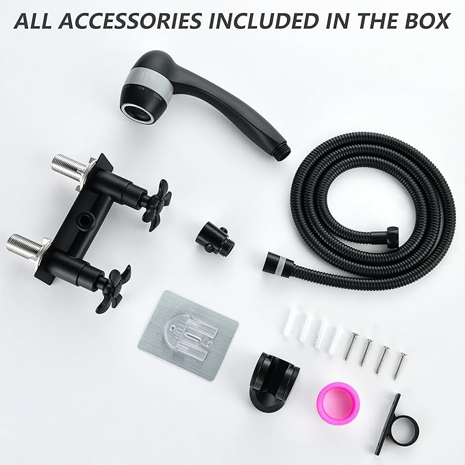 Black RV Shower Faucet with 3-Modes Shower Head and Hose, All Metal Camper Shower Faucet Replacement, 4" RV Outdoor for Travel Trailer, Camper, Motorhome