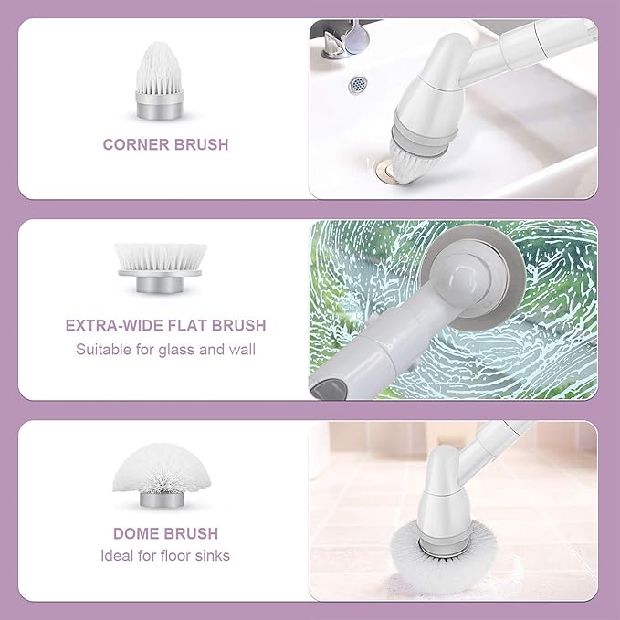 FRUITEAM Electric Spin Scrubber Cordless Super Power Scrubber, Upgraded Tub and Tile Scrubber, Surface Cleaner with 3 Replaceable Brush Heads and 1 Extension Arm for Bathroom/Kitchen/Tub/Tile