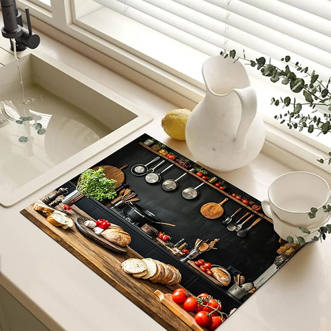 Stove Top Covers for Electric Pad 28 x 20 inches Rustic Kitchen Scene Kitchen Decorations Coffee Bar Mats for Coffee Maker Machine Stove Top Covers