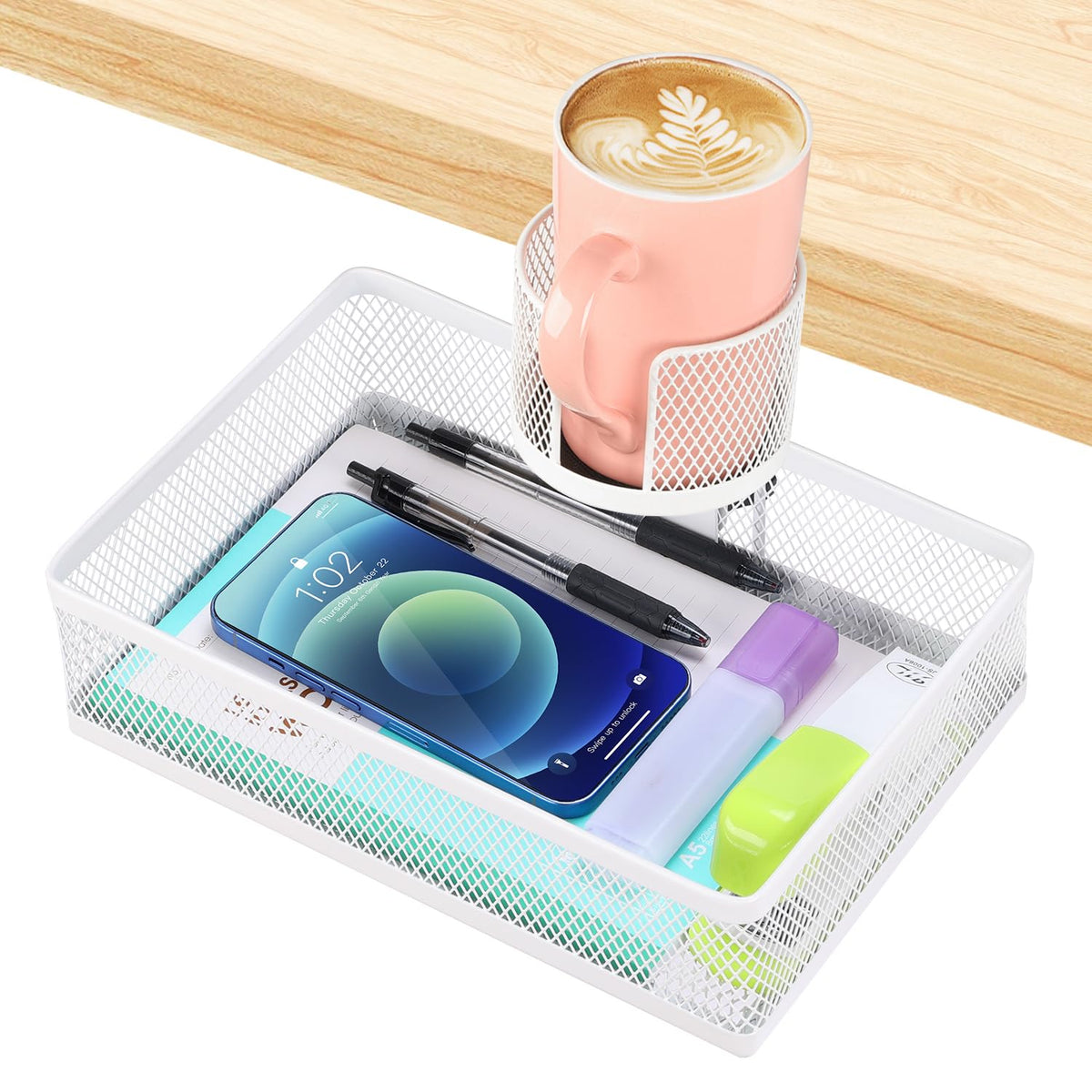 ROSYLINE Rotary Under Desk Storage Organizer with Cup - Image 1