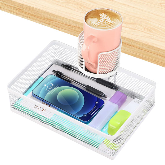 ROSYLINE Rotary Under Desk Storage Organizer with Cup - Image 1