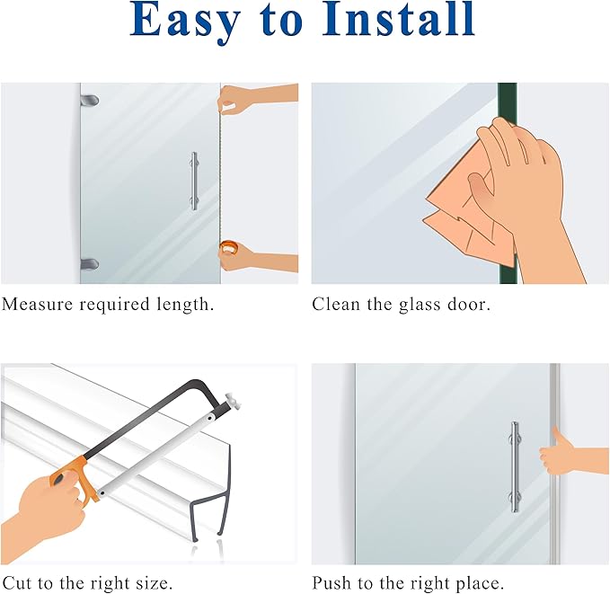 Frameless Shower Door Seal Strip 2 Pack x 39 Inch U for 3/8" Thick Glass Shower Door Side Seal Strip Bottom Seal Door Sweep Ultra Clear Polycarbonate, Stop Shower Leaks Create A Water Barrier