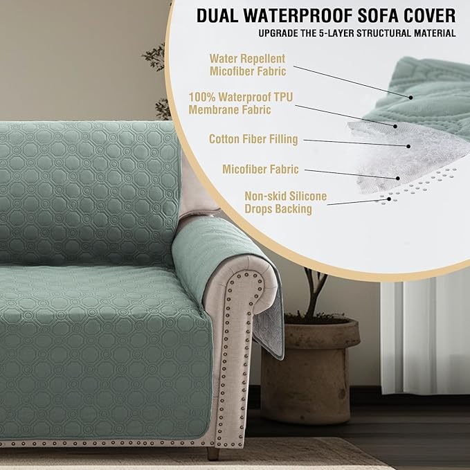 PrinceDeco Large Couch Covers for Oversized Sofa 3 Cushion Couch Sofa Cover for Dogs Water Proof Furniture Protector Cover with Elastic Straps for Pet (Oversized Sofa, Lily Pad)