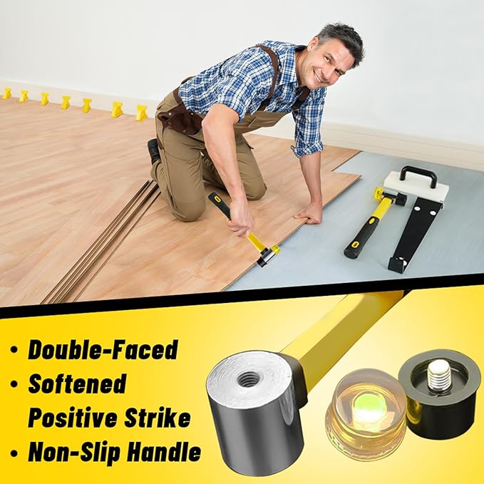 Laminate Flooring Tools, NAACOO LVP Installation Kit, Professional Vinyl Flooring Tools - Tapping Block with Handle, 10” Contour Gauge, Pull Bar, 2 in 1 Spacers, Double-Faced Mallet.
