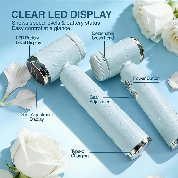 Electric Face Scrubber & Facial Cleansing Brush - 6-in-1 Exfoliating Face Scrubber Kit, 3 Speeds, IPX6 Waterproof Face Brush for Deep Cleaning, Massage & Gentle Exfoliation-Milk White