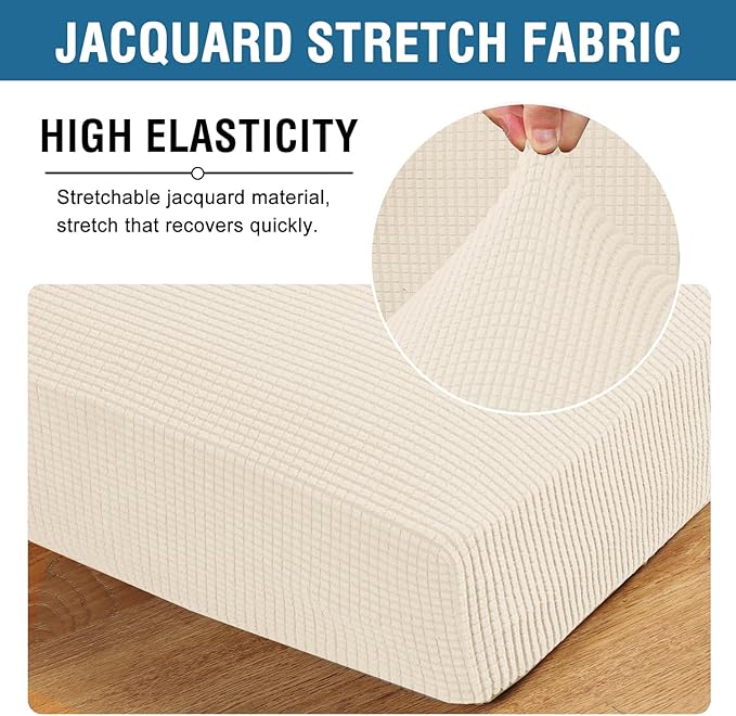 H.VERSAILTEX Multi-Pieces Sofa Covers for Three Cushion Couch Sofa High Stretch Seat Cover Jacquard Textured Twill Fabric(3 Seat Cover Plus 3 Back Cushion Covers, Cream)
