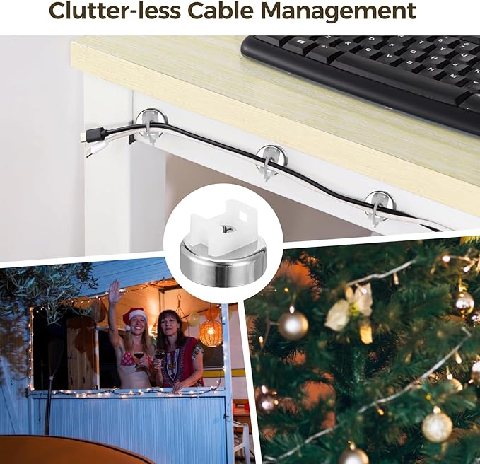 Magnetic Cable Zip Tie Mounts Kit, 50 Pcs Holders with 200 Pcs Cable Ties, Heavy-Duty Magnetic Wire Management for Desk, Office, Home, Automotive, Marine, Multipurpose Cable Clips Organizers, Silver
