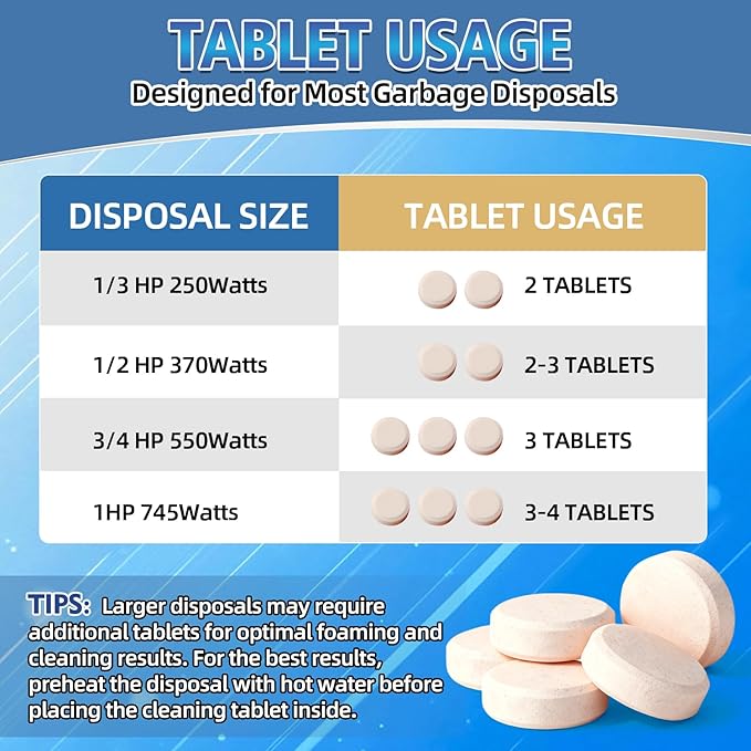 Garbage Disposal Cleaner and Deodorizer 50 Packs, Powerful Garbage Disposal Cleaner Tablets, 1 Year Supply For Kitchen Sink, Drain Clean, Home Cleaning Essentials (50pack)