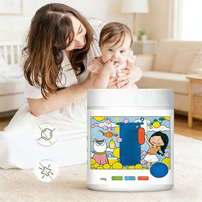 Hyper Concentrated Active Oxygen Laundry Powder 500g Chlorine-Free Formula Removes Milk Sweat Oil Stains Gentle & Safe Protects Fabric and Skin Color-Safe Deep Stain Remover for Clothes (2PCS)