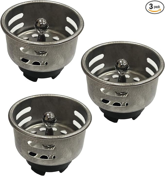Stainless Steel Junior Duo Strainer Replacement Basket/Stopper for Bar and Prep Sinks Drains 3 Pack