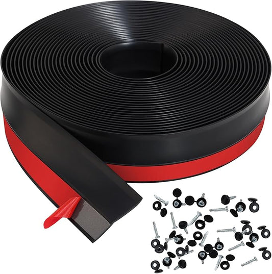 32.8ft Universal Garage Door Top and Sides Seal Strip, Waterproof Self Adhesive Professional Sealing Includes 40pcs Screws, Black