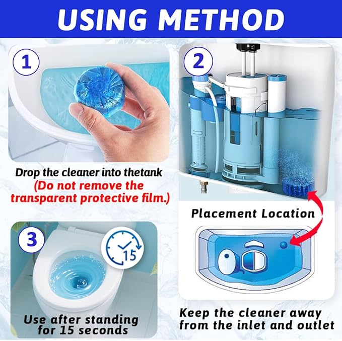 （18 Count） Automatic Toilet Cleaner Tablets, Toilet Bowl Cleaner Tablets, Bathroom Toilet Tank Cleaner，Blue Cleaning Tabs for Bathroom Tank