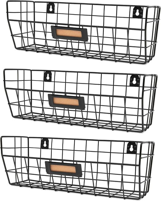 Wall Mounted Wire Basket Kitchen Storage Pantry Organizer Fruit Basket Varying Sizes Set of 3 Black