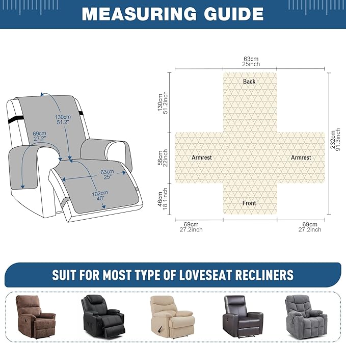 TAOCOCO 100% Waterproof Recliner Cover - Recliner Cover with Non-Slip Granule, Recliner Chair Covers with Elastic Band, Recliner Chair Covers for Reclining Chair(Brown, Medium-25'')