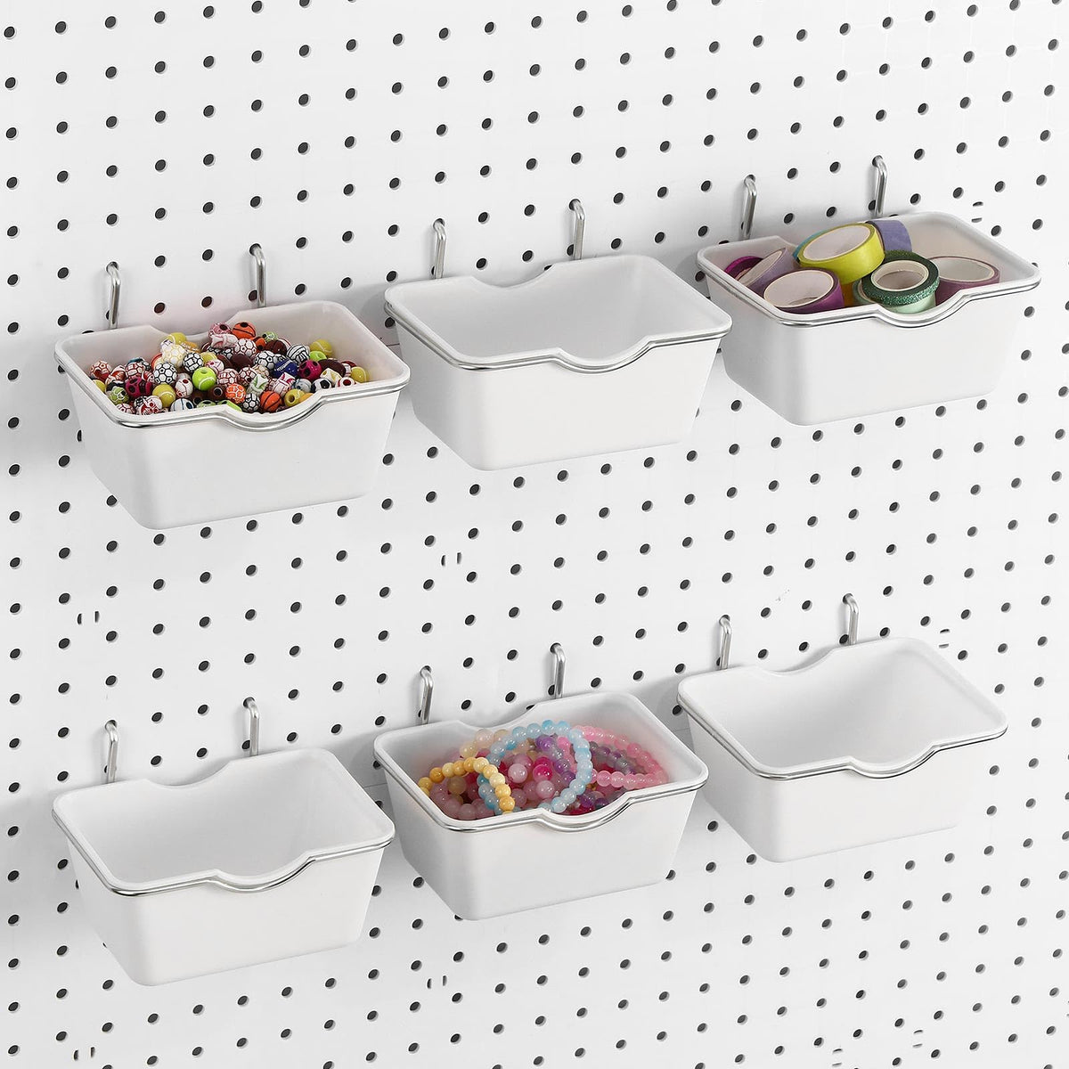 Willinglong 6 Sets Large Pegboard Bins with Hooks Loop - Image 1