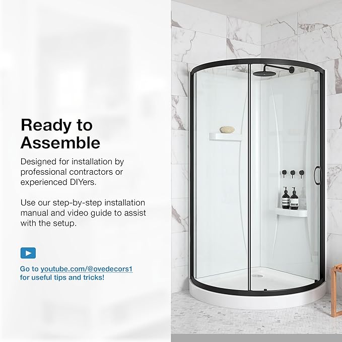 OVE Decors Breeze 38 in. Corner Shower Clear Sliding Door with Walls and Base in Black Finish