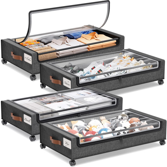 Yecaye Under Bed Storage with Wheels, 4 Pack Under Bed - Image 1