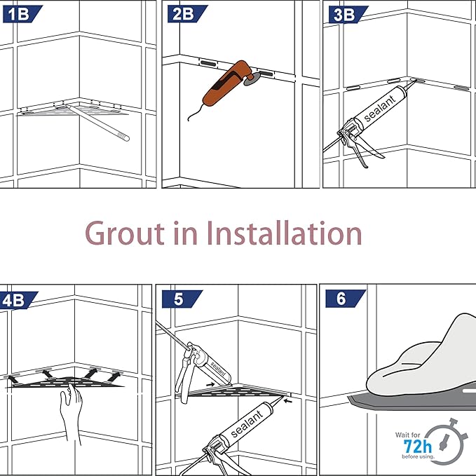 10‘’ Corner Shower Shelf, 304 Stainless Steel Shelves for Bathroom, Grout in Shelf with Hooks for Tiled Wall (Brushed)