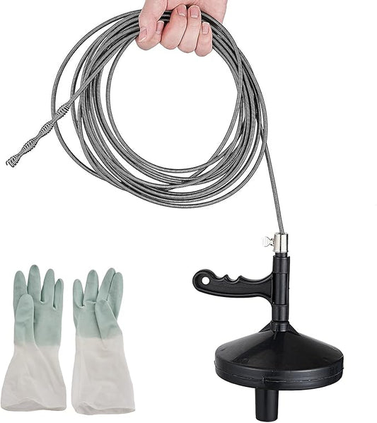 25 Ft Heavy Duty Drain Auger & Plumbing Snake, Sewer Snake for Bathtub, Shower, Sink, Toilet Drain Clog Removal, Manual Drill Pipe Snake Tool with Gloves, Destapa Cañerias Serpiente de Drenaje