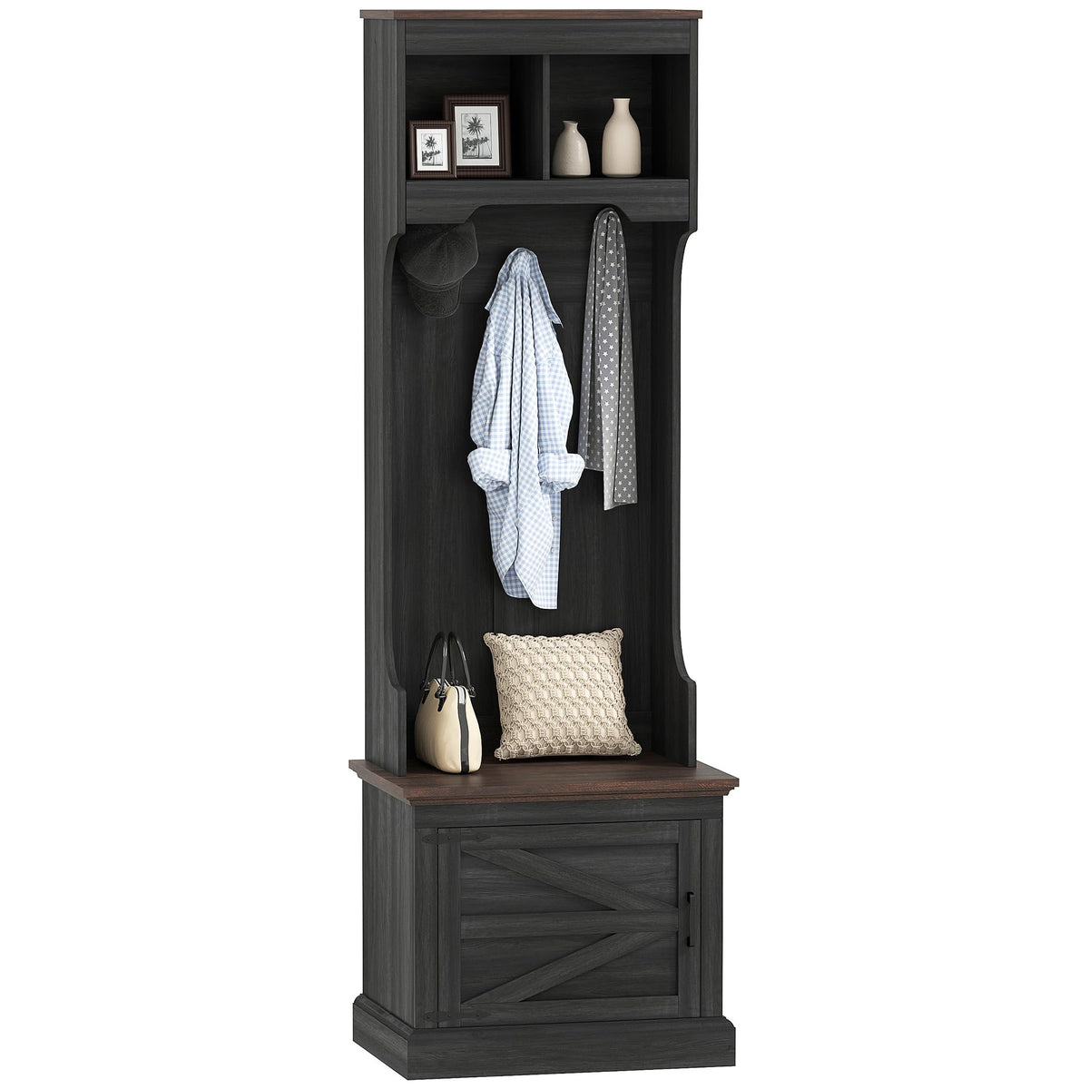 HOMCOM Hall Tree with Shoe Storage, Entryway Coat Rack with Bench - Image 1