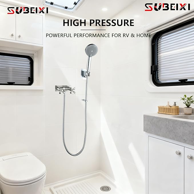 RV Shower Faucet, All Metal Camper Shower Faucet Replacement, 4" RV Outdoor Shower with 5 Modes Handheld for RV, Camper, Motorhome