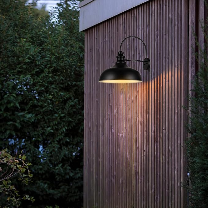 Barn Light Outdoor, 20 Inch Dome Exterior Light Fixture Outside for House, Farmhouse Outdoor Wall Mount Light in Black Finish for Porch, Entryway, Garage, Streetway, RZ014 BK