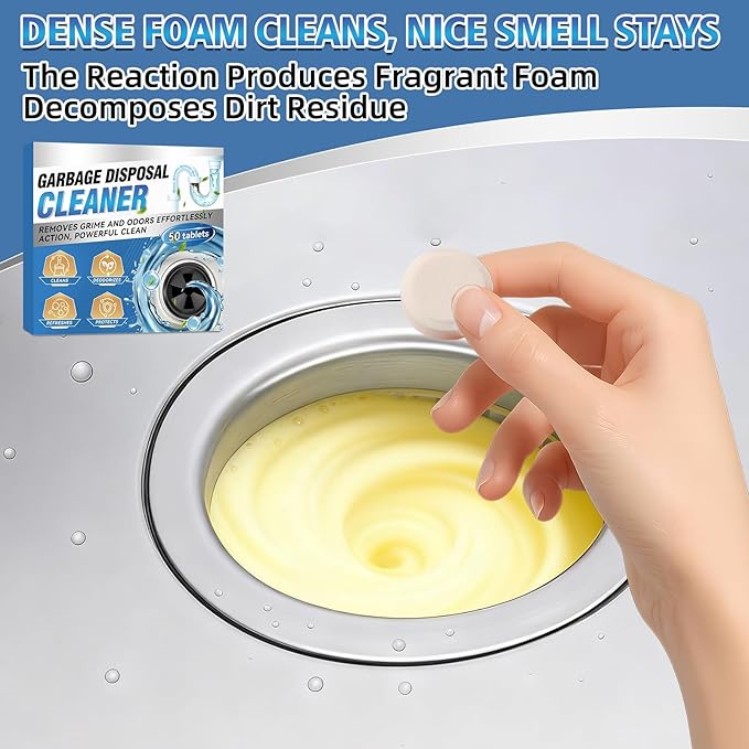 Garbage Disposal Cleaner and Deodorizer 50 Pack, Powerful Garbage Disposal Cleaner Tablets, 1 Year Supply For Kitchen Sink, Drain Clean, Home Cleaning Essentials (50 count)