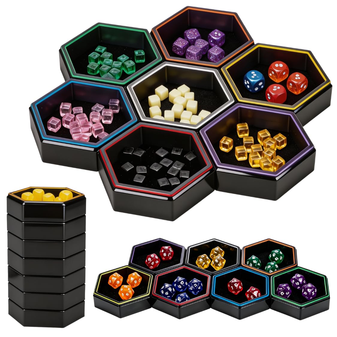 Magnetic Hex Board Game Trays, Modular Stackable Token Dice Trays - Image 1