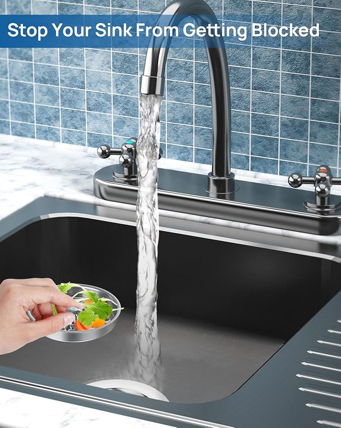 Commercial-Grade Sink Drain Strainer for 3-1/2" Drain, Shallow Basket Strainer Food Catcher, Waste Drain Lever Cover, for Kitchen Utility Industrial Sink, Larger Drain Hole, 304 Stainless Steel