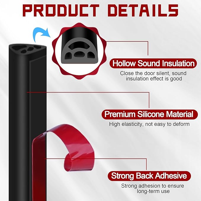20Ft EPDM Rubber Weather Stripping Door Seal, Self-Adhesive Rubber Window Seal – Soundproof Weather Stripping Door Seal Strip for Doors & Windows(Black)