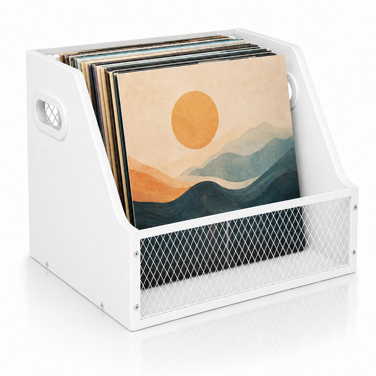 Vinyl Record Storage Crate for 60+ Records, Wooden Record Holder - Image 1