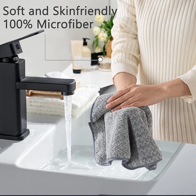 Ycosy 18 Piece Bath Towels Set,100% Microfiber Family Bathroom Towel with Hanging Loops-6 Bath Towels,6 Hand Towels,6 Washcloths,Quick Dry Highly Absorbent Shower Towel for Bathroom,Hotel,Spa-Grey