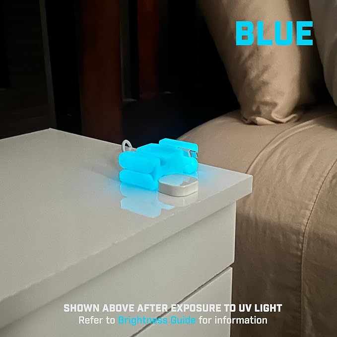 GlowBrick Stocking Stuffers for Adults Cord Management Weighted Cord Holder Cable Wrap Phone Stand - Glow-in-The-Dark Gadget Organizer for Nightstand. Gift for Men, Silicone. 2pk Glowing Blue