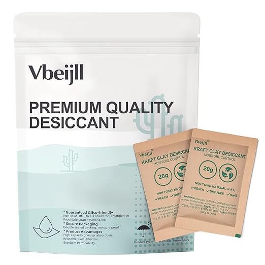 20 Gram (20 Pack) Kraft Clay Desiccants Packs, Premium Food Grade Desiccant - Rechargeable Moisture Absorbers for Food Storage, Electronics, 3D Filament & Safes