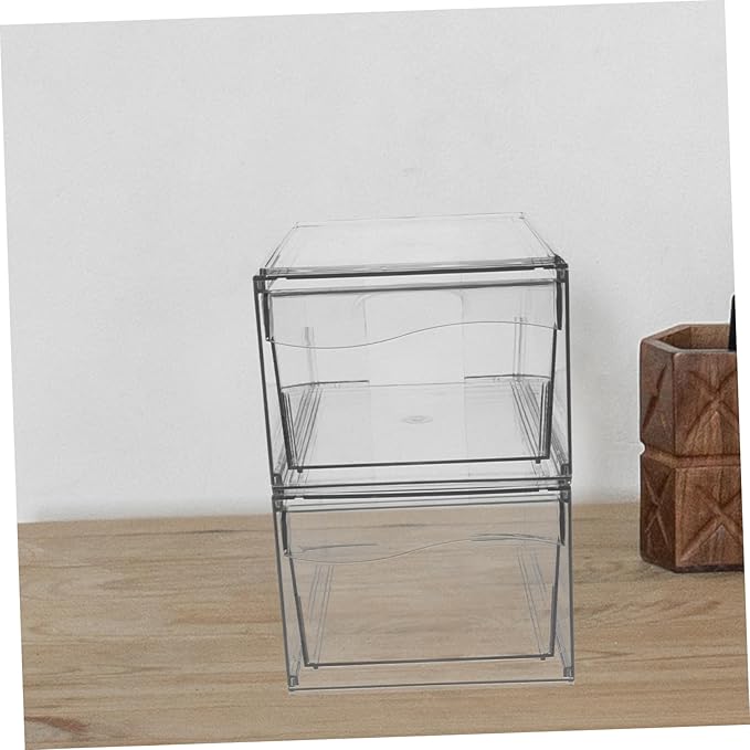 OUNONA 2pcs Stackable Makeup Organizer Removable Acrylic Cosmetic Storage Box for Efficient Desktop and Bathroom Organization