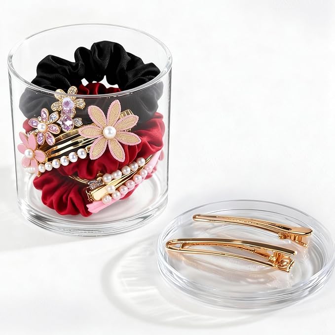 2Pack Stackable Clear Plastic Container - Round Vanity Storage Organizers with Lids for Hair Accessories & Beauty Supplies & Bathroom Container Set