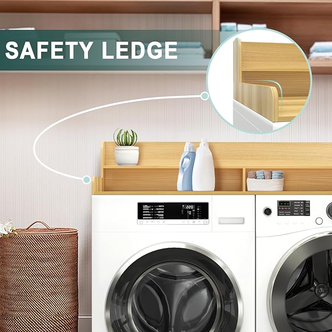 Wooden Laundry Countertop with 2 Tier Shelf, 54" x 27.5" Washer and Dryer Countertop with Topper Organization Waterproof Surface, Universal Fit (Burlywood, 54X27.5IN)