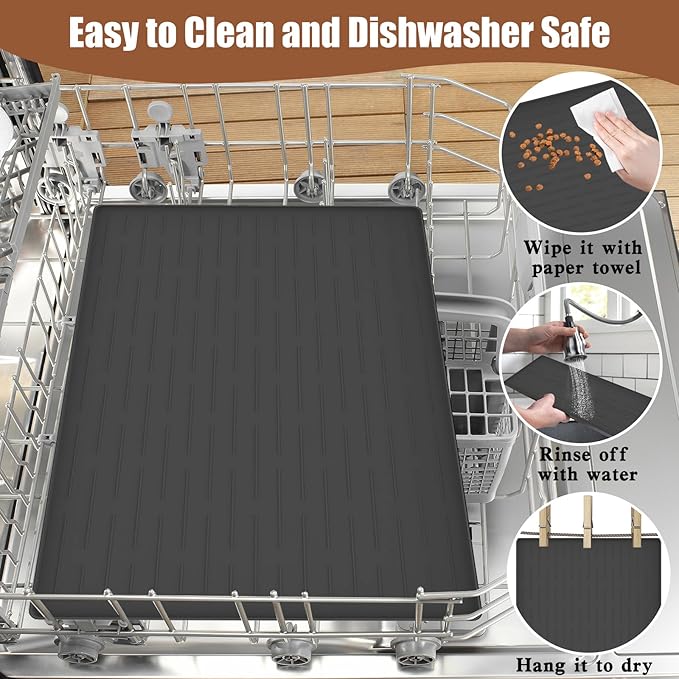 18"x12" Dog Food Mat, Silicone Dog and Cat Mats for Food and Water Bowls, Waterproof Raised Edge Pet Feeding Mat for Contain Spills Protects Floors, Multiple Colors & Sizes for Pets, Deep Green
