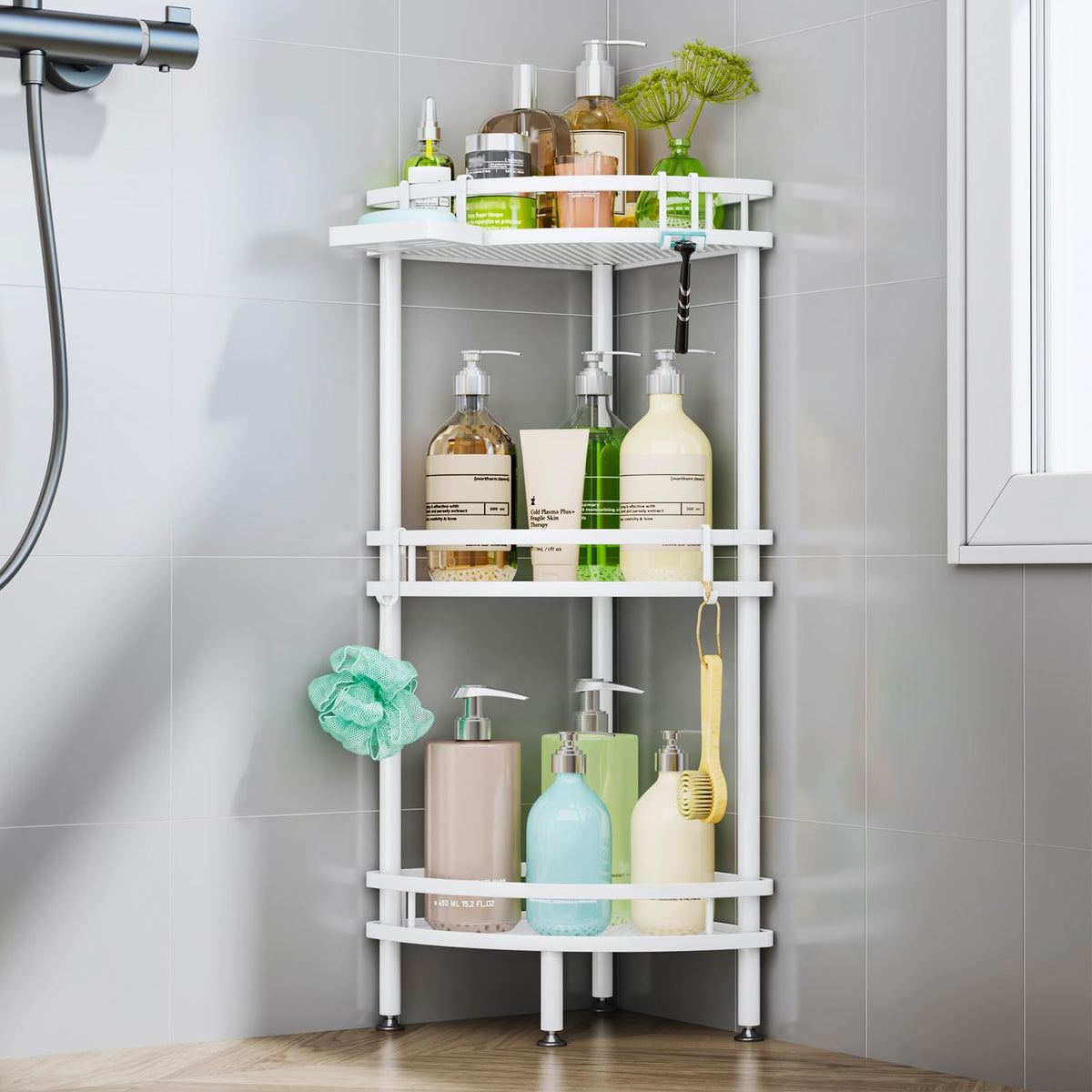 HapiRm Standing Corner Shower Caddy - 3 Tier Large Capacity - Image 1