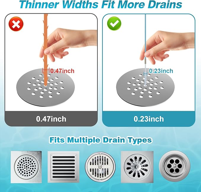 4 Pack Snake Drain Hair Removal Tool, Reusable Drain Snake Hair Drain Clog Remover Tool, 50 Inch Anti-break Steel Shower Drain Snake for Bathtub, Bathroom Sink Drain Unclog