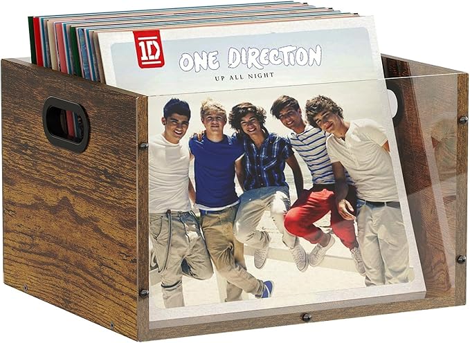 X-cosrack Acrylic Vinyl Record Storage Crate, Visible Record Holder Crate, Classic Cube Album Storage Box, Record Shelf Organizer with Handle Great for Storing Vinyl Record LP's/Albums