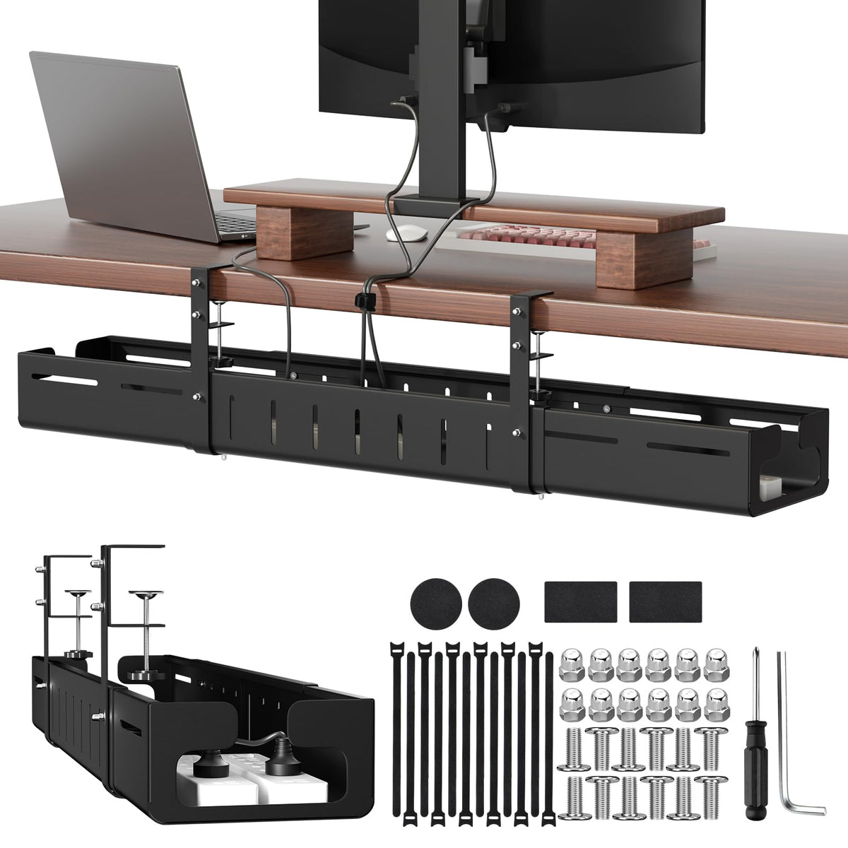 Under Desk Cable Management Tray, Expandable 25.2"–38.6" - Image 1