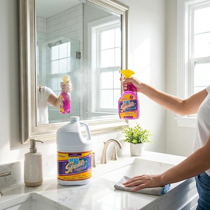 Sparkle Glass Cleaner Refill 1 Gallon (128 Fl Oz) – Ammonia-Free Heavy Duty Streak-Free Formula for Windows, Mirrors & Glass (Pack of 6)