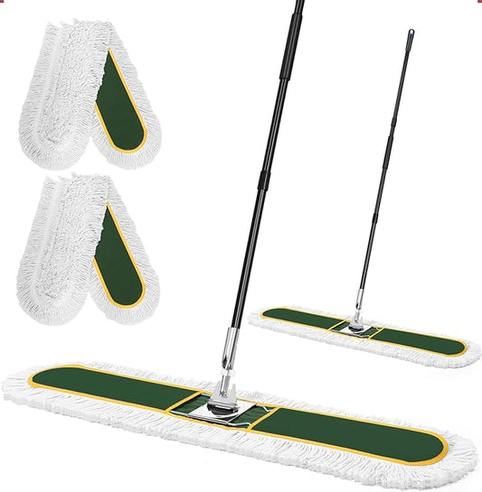 48" Commercial Industrial Dust Mop, CLDREAM Heavy Duty Floor Sweeper for Floor Cleaning with Replacement Mops Pads, Large Wet Dry Mop for Office Garage Hardwood Warehouse Factory Mall