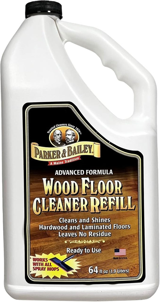 Parker & Bailey Wood Floor Cleaner – Use on Hardwood, Laminated or Faux Finished Floors. Shine Restorer Protector, Surface Cleaner Supplies Home Improvement, Natural Look, Cuts Grease, 64oz