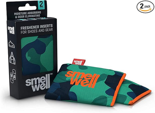 SmellWell - Scented Shoe Deodorizer Inserts - Odor Eliminators - Activated Bamboo Charcoal + Minerals - Natural Freshenes for shoes, bags, gloves - 2 x 1.8oz Original Size Camo Green