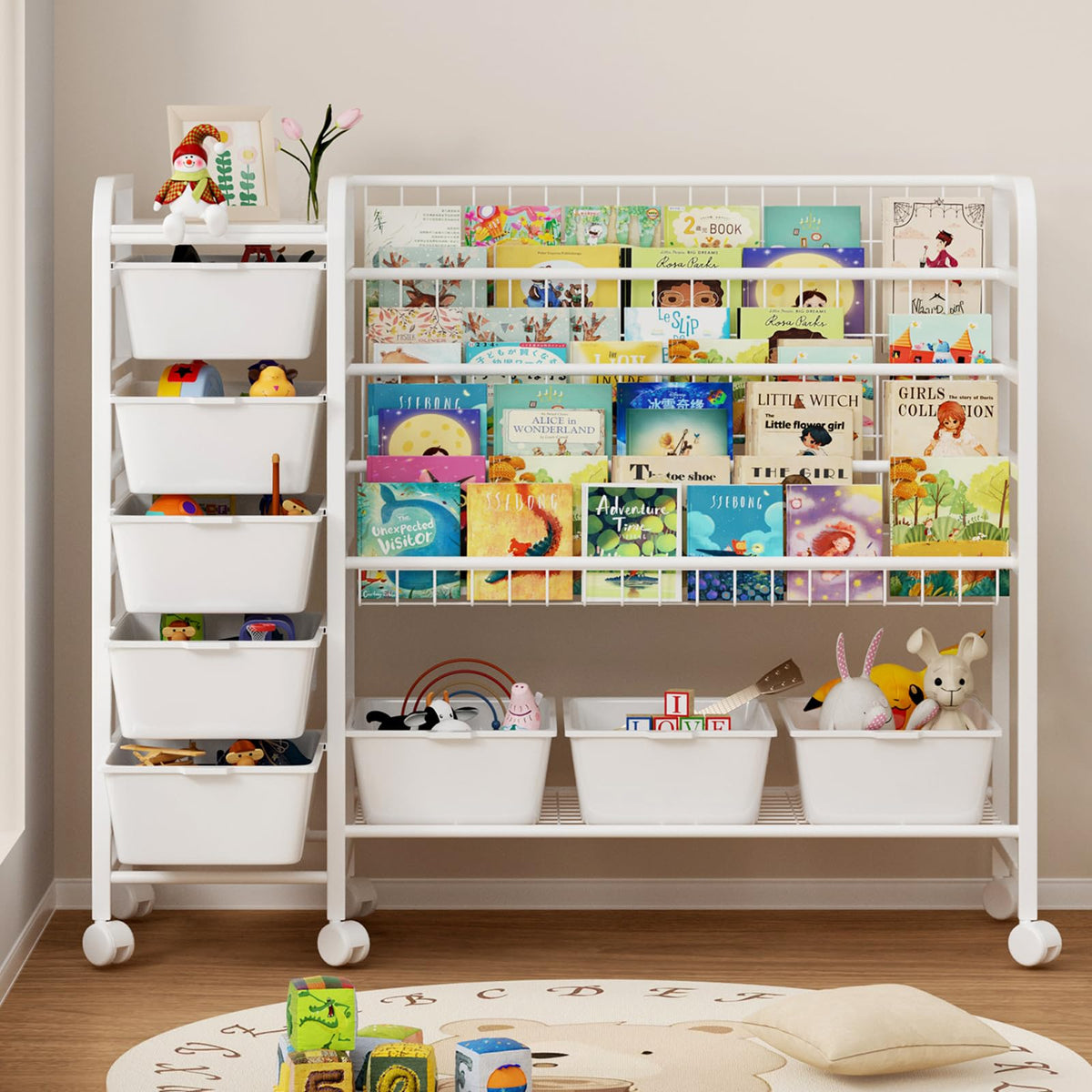 EXPERLAM Kids Bookshelf with Toy Storage Organizer, 4-tier Metal - Image 1