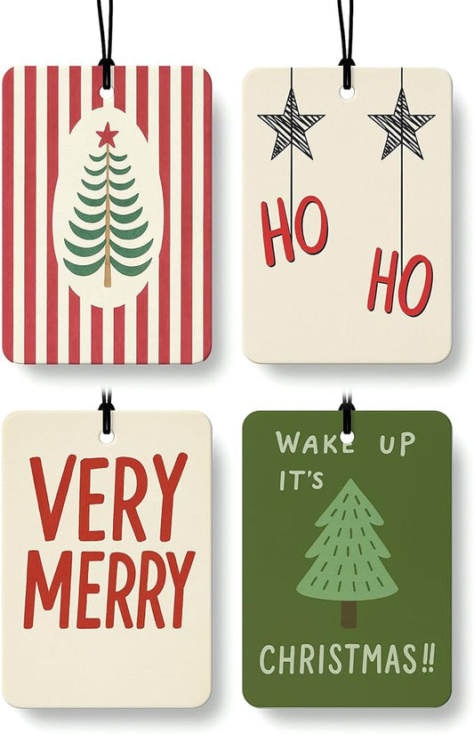 Christmas Berry Car Air Freshener 4 Pcs, Preppy Red and Green Christmas Xmas Tree Hohoho Hanging Air Freshener for Cars Closet Drawer Books, Cute Girly Car Accessories Mirror Decor for Women