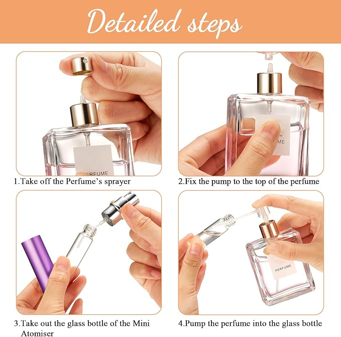 Zonon 56 Pieces Refillable Perfume Atomizer Mini Refillable Spray Perfume Bottle Portable with 56 Pieces Refill Pump Dispenser Pump Transfer Tool for Outgoing (Rainbow Color,5 ml)
